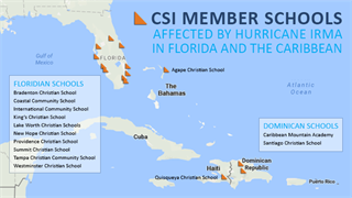 Map of CSI Member Schools Affected by Hurricane Irma